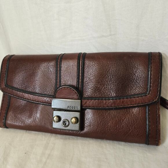 Vintage Fossil Tri-Fold Brown Leather Wallet SL2946 Long Live Vintage *read* - Picture 1 of 15